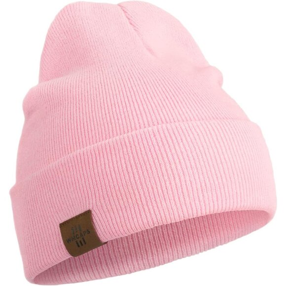 Men and Women Light Pink Acrylic Stretchy Daily Knit Warm Winter Beanie Hats - Picture 1 of 6